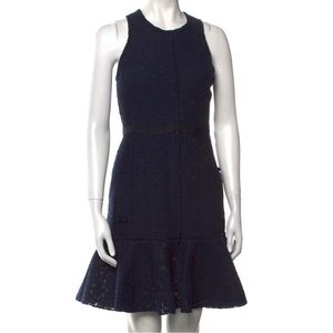 Lanvin Navy Lace Knee-Length Ruffle Dress w/ Exposed Zipper L (42)
